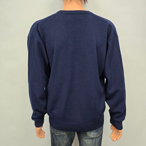 Huntington Lambswool Virgin 100% Wool V-Neck Sweater Men M Navy Knit Vintage - Picture 9 of 13